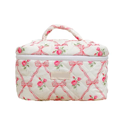 Make Up Tasche, Damen Reise Kulturbeutel Gesteppte Kulturtasche Mit Blumenmuster, Groß Gesteppte Makeup Bag Aesthetic,Gesteppte Kulturtasche Beauty Case Baumwolle von Lnhgh