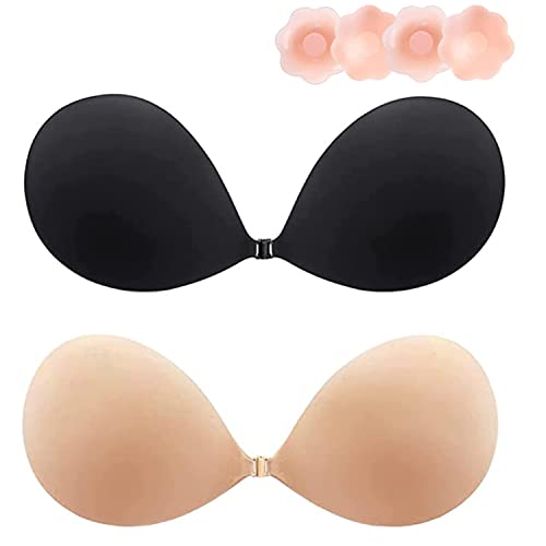 Klebe BH Push up, 2 Stück Rückenfrei, Trägerloser Kommen Sie mit 2 Paar Nippelpads, Wiederverwendbare Unsichtbar Haut Freundlich Selbstklebend, für Aalle Kleidung von Lnmyic