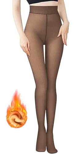 Thermo Strumpfhose Damen Strumpfhosen Winter Gefütterte Strumpfhose Thermostrumpfhose Warme Strumpfhosen Winterstrumpfhose Damen Große Größen Fleece Durchscheinend Plüschstrümpfe Braun und Schwarz von Lnmyic