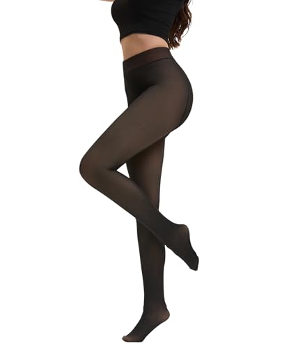 Thermo Strumpfhose Damen Strumpfhosen Winter Gefütterte Strumpfhose Thermostrumpfhose Warme Strumpfhosen Winterstrumpfhose Damen Große Größen Fleece Durchscheinend Plüschstrümpfe hautfarbe und Schwarz von Lnmyic