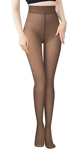 Thermo Strumpfhose Damen Strumpfhosen Winter Gefütterte Strumpfhose Thermostrumpfhose Warme Strumpfhosen Winterstrumpfhose Damen Große Größen Fleece Durchscheinend Plüschstrümpfe Braun und Schwarz von Lnmyic