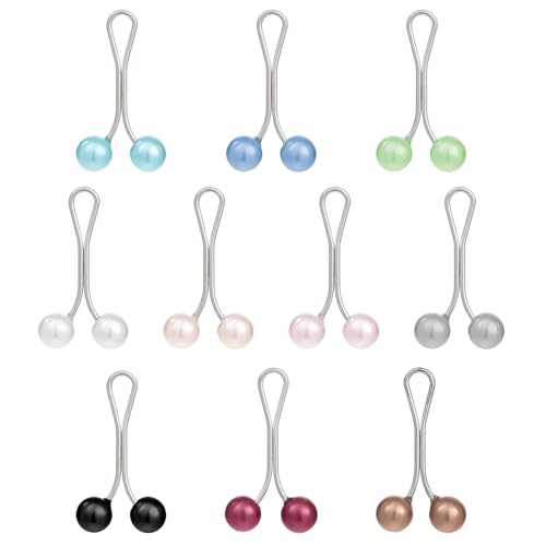 Lnngub 10 Stück Hijab Pins, U-förmiger Hijab Nadeln mit Bunten Perlen Schalnadeln Clips aus Legierung Mehrzweck Dekonadeln für Kopftücher, Schals, Tücher, Pullover (10 Farben) von Lnngub