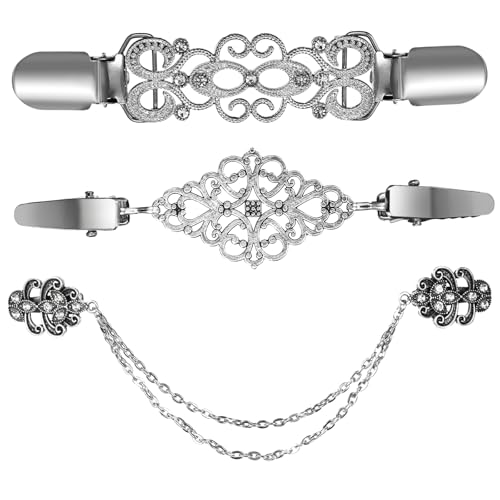 Lnngub 3 Stück Cardigan Clips, 3 Stile Schal-Schnalle aus Zinklegierung Vintage Pullover Clips Kleider Clips Blusen Clips Broschen für Kleidung Silberne Strickjacke Clips für Damen und Mädchen von Lnngub