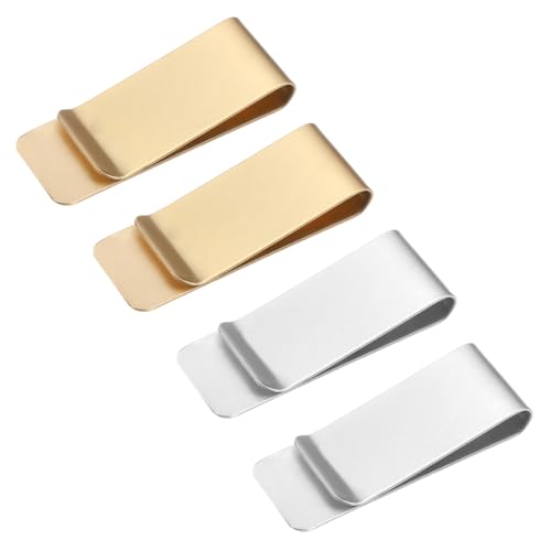 Lnngub 4 Stück Geldklammer, 5 x 2 cm Edelstahl Geldscheinklammer Tragbare Multifunktional Geldklammer für Bargeld, Rechnungen, Karten, Dokumente, Banknote, Geldscheine, Visitenkarte (Gold, Silber) von Lnngub