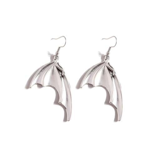 Fledermausflügel-Ohrringe aus Metall, Gothic, Vampir, Dämon, Schwarz/Silber, Fledermausflügel, baumelnde Ohrringe für Damen und Herren, Large, Legierter Stahl, Kein Edelstein Fledermausflügel-Ohrringe aus Metall, Gothic, Vampir, Dämon, Schwarz/Silber, Fledermausflügel, baumelnde Ohrringe für Damen und Herren, Large, Legierter Stahl, Kein Edelstein von Lnnmomn