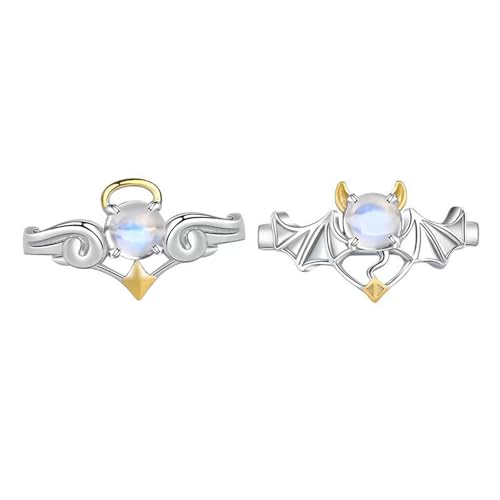 Lnnmomn Engel-Teufelsringe für Paare, passende Ringe für Damen und Herren, Kupfer, Mondschein-Stein Lnnmomn Engel-Teufelsringe für Paare, passende Ringe für Damen und Herren, Kupfer, Mondschein-Stein von Lnnmomn