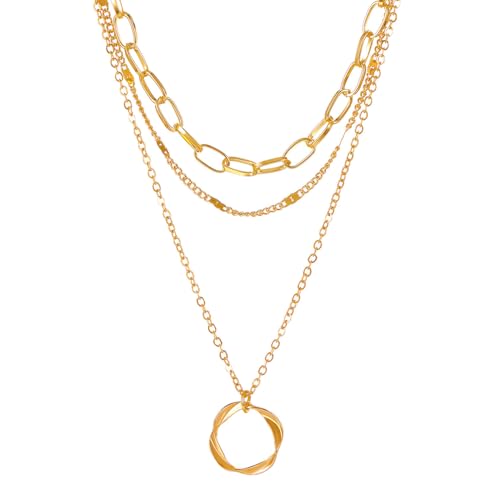 Lnnmomn Gold Silber geschichtete Halsketten für Frauen, trendiger Kreisanhänger, Choker-Halsketten-Set, läuft nicht an, Schmuck, Geschenke für Frauen, Metall, Legierung Lnnmomn Gold Silber geschichtete Halsketten für Frauen, trendiger Kreisanhänger, Choker-Halsketten-Set, läuft nicht an, Schmuck, Geschenke für Frauen, Metall, Legierung von Lnnmomn