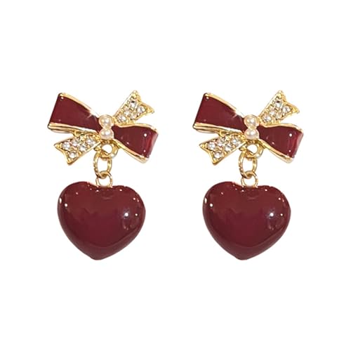 Rosa / rote Herzschleifenohrringe mit Schleife für Frauen, modische Tropfenohrringe für Frauen, Small, Legierter Stahl, Kein Edelstein Rosa / rote Herzschleifenohrringe mit Schleife für Frauen, modische Tropfenohrringe für Frauen, Small, Legierter Stahl, Kein Edelstein von Lnnmomn