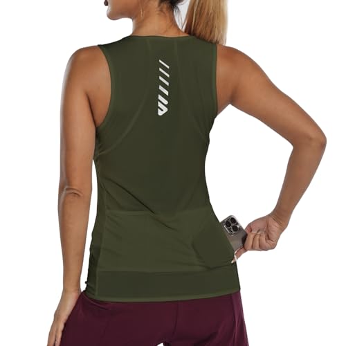 Fahrradtrikot Damen äRmellos,Radtrikot Atmungsaktiv Rennrad Trikot Fahrradshirt Mountainbike Frauen Sport Shirts FüR Damen Tank Top Taschen Olive Green XXL von Lo.gas