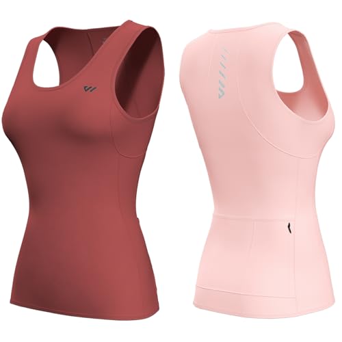 Fahrradtrikot Damen äRmellos,Radtrikot Atmungsaktiv Rennrad Trikot Fahrradshirt Mountainbike Frauen Sport Shirts FüR Damen Tank Top Taschen korallenrosa-Rosa L von Lo.gas