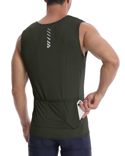 Lo.gas Rennrad Trikot Herren Ärmellos Radtrikot – Angenehm kühlend leicht Fahrradtrikot mit Taschen für Radsport und Training – Olivgrün, XXL von Lo.gas