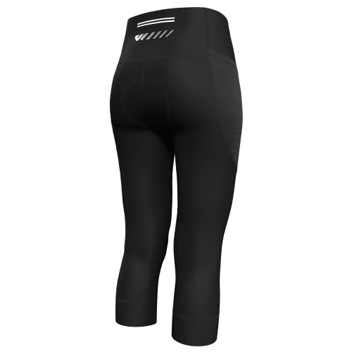 Lo.gas Fahrradhose Damen Gepolstert 3/4 Radlerhose High Waist Radhose Polster Elastische Radlershorts Mit Tasche S Schwarz von Lo.gas