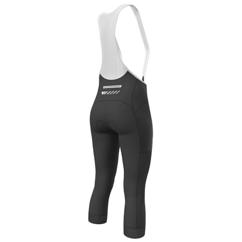 Lo.gas Fahrradhose Damen Gepolstert 3/4 Radlerhose Trägerhose Atmungsaktiv Bib Shorts Elastische Radhose Mit TräGer,High-Waist Radlershorts mit UPF50+ M Schwarz von Lo.gas
