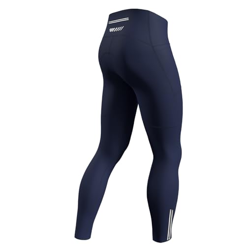 Lo.gas Fahrradhose Herren Lang Gepolstert,Radhose Radlerhose Atmungsaktive Schnelltrocknende Leggings mit 2 Seitentaschen und 1 Reißverschlusstasche Reflektorstreifen-Blau-2024-Medium von Lo.gas