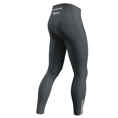 Lo.gas Fahrradhose Herren Lang Gepolstert,Radhose Radlerhose Atmungsaktive Schnelltrocknende Leggings mit 2 Seitentaschen und 1 Reißverschlusstasche Reflektorstreifen-Grau-2024-Large von Lo.gas