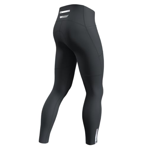 Lo.gas Fahrradhose Herren Lang Gepolstert,Radhose Radlerhose Atmungsaktive Schnelltrocknende Leggings mit 2 Seitentaschen und 1 Reißverschlusstasche Reflektorstreifen Grau Medium von Lo.gas