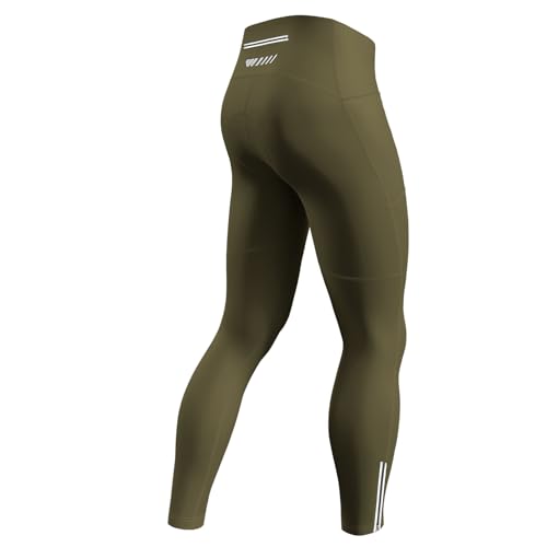 Lo.gas Fahrradhose Herren Lang Gepolstert,Radhose Radlerhose Atmungsaktive Schnelltrocknende Leggings mit 2 Seitentaschen und 1 Reißverschlusstasche Reflektorstreifen-Grün-2024-XX-Large von Lo.gas