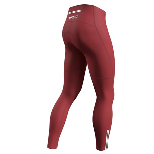 Lo.gas Fahrradhose Herren Lang Gepolstert,Radhose Radlerhose Atmungsaktive Schnelltrocknende Leggings mit 2 Seitentaschen und 1 Reißverschlusstasche Reflektorstreifen-Rot-2024-X-Large von Lo.gas