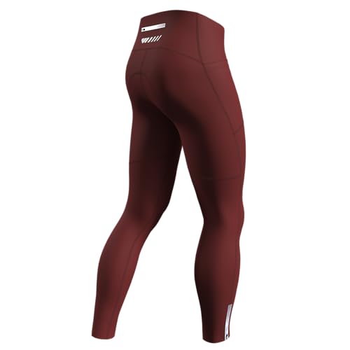 Lo.gas Fahrradhose Herren Lang Gepolstert,Radhose Radlerhose Atmungsaktive Schnelltrocknende Leggings mit 2 Seitentaschen und 1 Reißverschlusstasche Reflektorstreifen Rot Large von Lo.gas