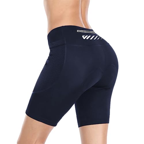 Lo.gas Radhose Damen Gepolstert Radlerhose Damen High Waist Elastische Fahrradhose MäDchen Radlhose Kurz Mit Tasche Blau XL von Lo.gas