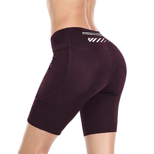 Lo.gas Radhose Damen Gepolstert Radlerhose Damen High Waist Elastische Fahrradhose MäDchen Radlhose Kurz Mit Tasche Burgund L von Lo.gas