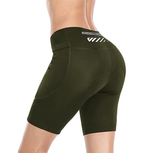 Lo.gas Radhose Damen Gepolstert Radlerhose Damen High Waist Elastische Fahrradhose MäDchen Radlhose Kurz Mit Tasche Pitch Grün M von Lo.gas