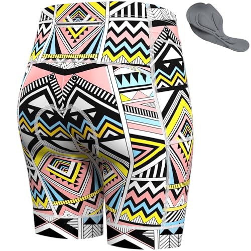 Lo.gas Radlerhose Damen Gepolstert,Fahrradhose Damen Radhose Kurze High Waist Elastische Radshorts Atmungsaktive Bike Hose Mit 3 Tasche Mehrfarbig XS von Lo.gas