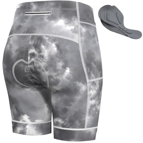 Lo.gas Radlerhose Damen Gepolstert Kurz Atmungsaktiv Fahrradhose Polster Elastische Radhose Schnelltrocknend Radshorts Rennrad Bike Hose Mit 3 Tasche Grau XL von Lo.gas