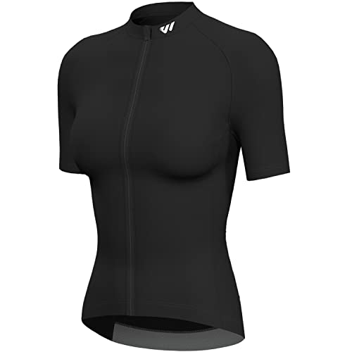 Lo.gas Radtrikot Damen Kurzarm,Fahrradtrikot Rennrad Trikot Atmungsaktiv Frauen Fahrrad Shirt Sommer Fahrradjacke Radfahren Top Mit 3 Taschen XL Schwarz von Lo.gas