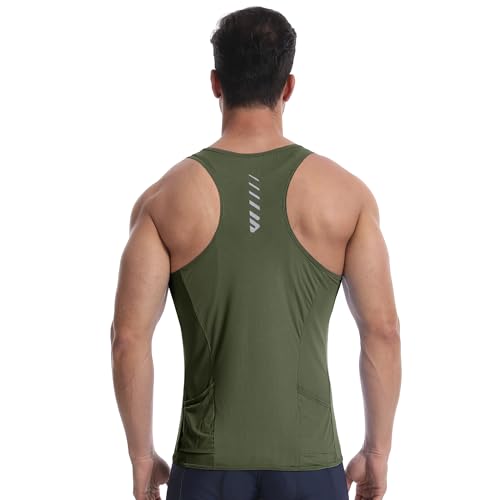 Lo.gas Radtrikot Herren Ärmellos Rennrad Trikot – Angenehm kühlend leicht Fahrradtrikot mit Taschen Ideal für Fitness, Alltag – Oliv Grün, S von Lo.gas