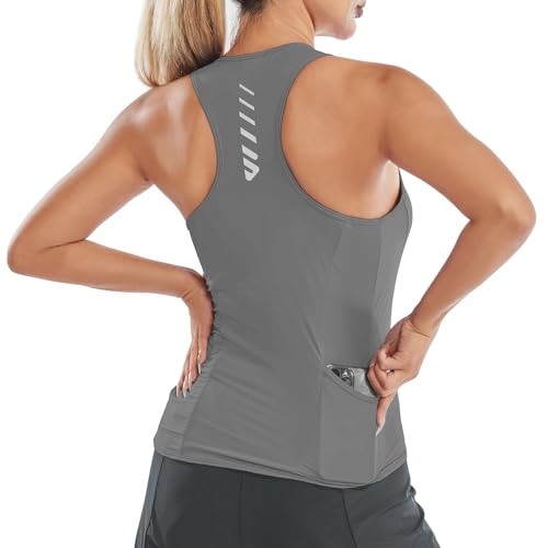 logas Sport Top Damen Atmungsaktiv Tanktop Flektierend Radtrikot äRmellos Dehnbar Shirts Für Sport,Yoga,Laufen Tank Sommer Taschen Grau M von Lo.gas