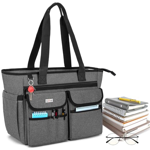 LoDrid Lehrertasche mit Bodenpolster, mit separater Laptop-Schicht (bis zu 15,6 Zoll), Lehrertaschen und Tragetaschen, Lehrer-Utility Bag mit großem Fach, Grau von LoDrid