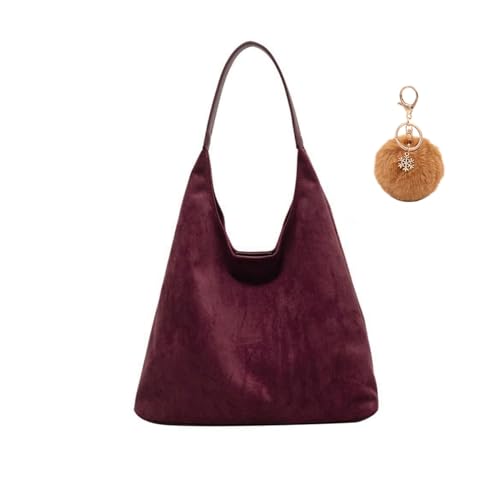 LoKori Wildleder-Hobo-Taschen for Damen, Slouchy-Tasche, Wildleder-Geldbörse, Wildleder-Umhängetasche, Einkaufstasche, große braune Tragetasche for Reisen, Einkaufen, Arbeit(Burgundy) von LOKORI