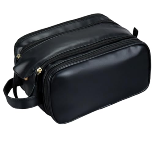 Multifunktionale Make-up-Tasche aus PU-Leder, Kosmetik- und Kulturtasche mit Doppeltem Reißverschluss, wasserdichte Make-up-Organizer-Tasche mit Großem Fassungsvermögen für Make-up,D von LoKori