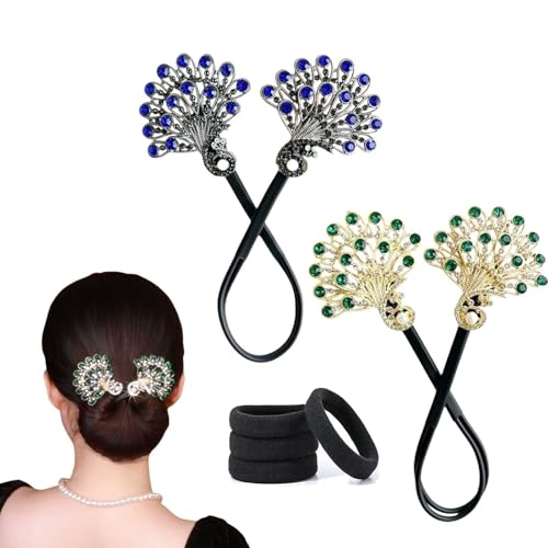Pfauenförmiger Haar-Dutt-Maker, eleganter Frisur-Twist, Lazy Hair Curler, Dutt-Maker, Dutt-Maker for langes Haar, elegante Twist-Haarnadel, Haar-Accessoires for Frauen und Mädchen(Blue+Green) von LoKori
