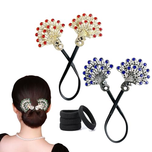 Pfauenförmiger Haar-Dutt-Maker, eleganter Frisur-Twist, Lazy Hair Curler, Dutt-Maker, Dutt-Maker for langes Haar, elegante Twist-Haarnadel, Haar-Accessoires for Frauen und Mädchen(Blue+Red) von LOKORI