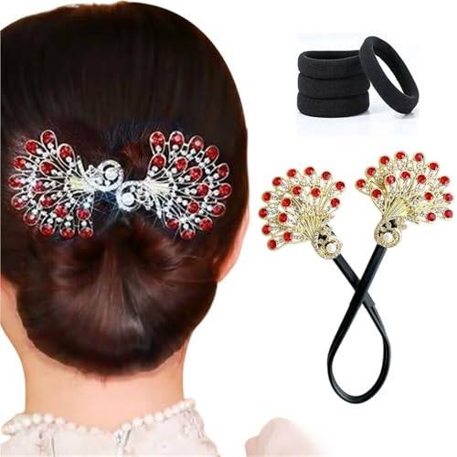 Pfauenförmiger Haar-Dutt-Maker, eleganter Frisur-Twist, Lazy Hair Curler, Dutt-Maker, Dutt-Maker for langes Haar, elegante Twist-Haarnadel, Haar-Accessoires for Frauen und Mädchen(Red) von LoKori