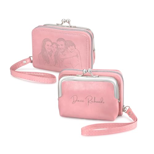 LoLaTide Personalisiert Kurzer Geldbörse mit Foto und Name Damen Portemonnaie mit Reißverschluss und viele Fächer klein und im Kurzformat Brieftasche (rosa) von LoLaTide