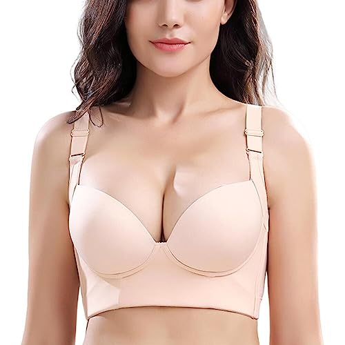 LoRier Damen Nahtloser Push Up BH Mit Gepolstert Plunge Bügel Vollschalen BHS Gemoldete Cups Große Größe Vollschalen mit zusätzlichen BH-Verlängerungen beige 110B von LoRier