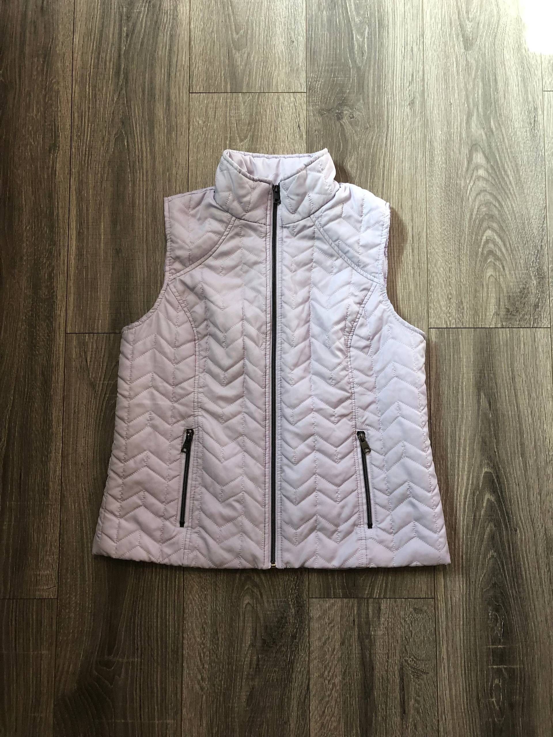 Pastell Lila Oberbekleidung Weste, Zip Up Damen Y2K Anfang 2000 Lila Puffer Weste von LoVintage716