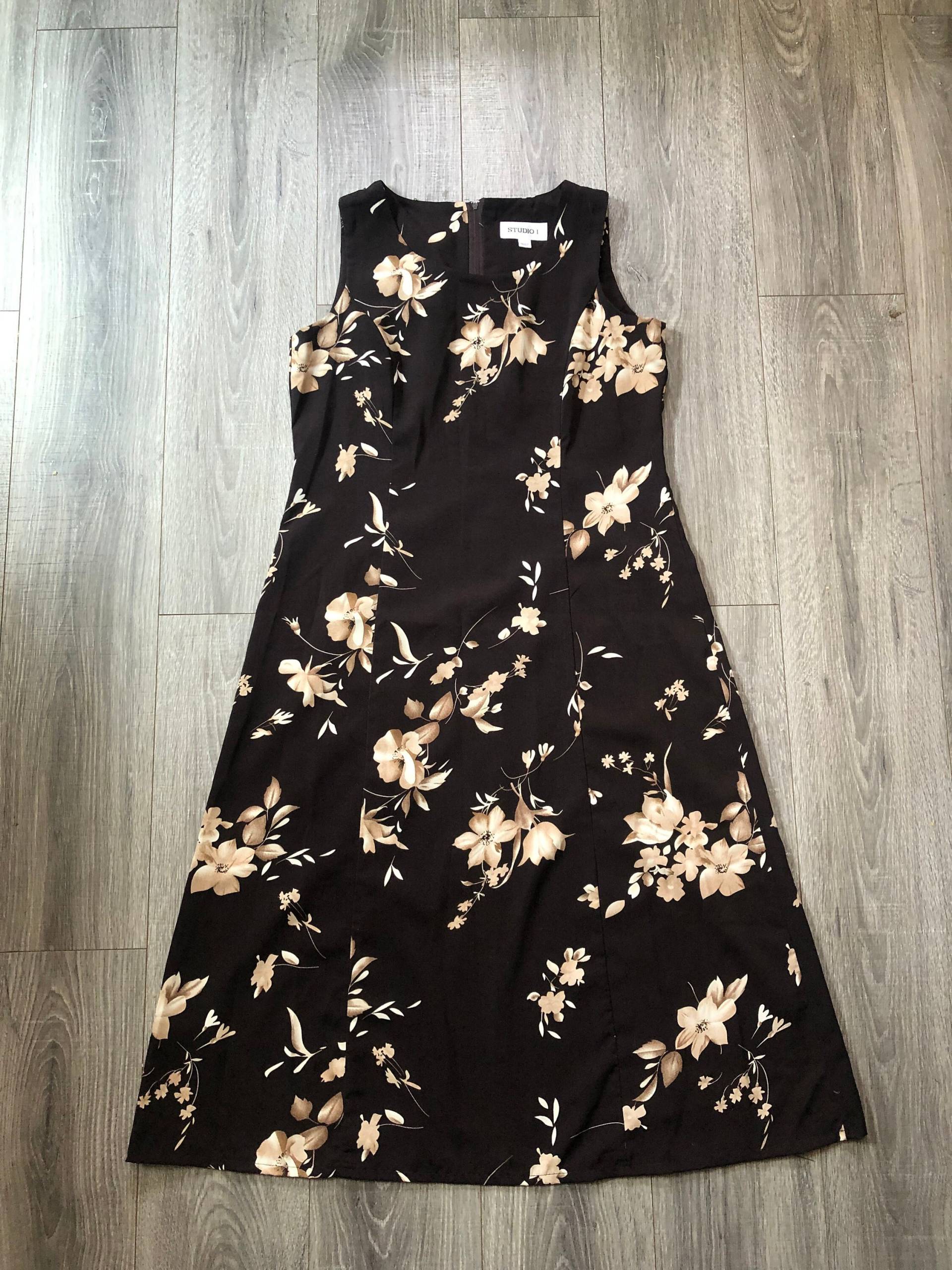 Vintage Braunes Maxi Kleid, Floral Braun 90Er Jahre Größe Damen 12 Plus Kleid von LoVintage716