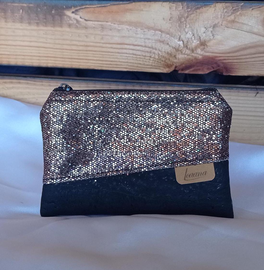 Glitzer Geldbeutel Kork Kunstleder, Minitasche, Portemonnaie Glitzer Geldbeutel Kork Kunstleder, Minitasche, Portemonnaie von LoaanaShop