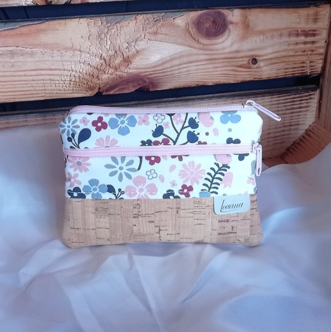 Kork Portemonnaie, Mini-Tasche, Geldbeutel, Geldbörse, Baumwolle, Blumen von LoaanaShop