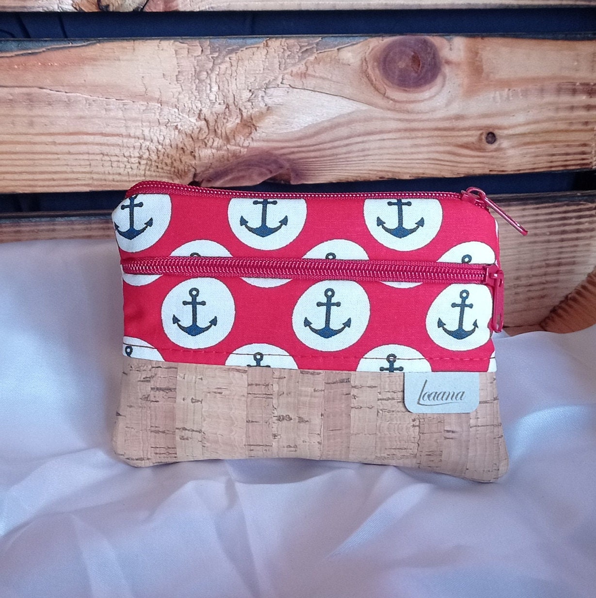 Kork Portemonnaie, Mini-Tasche, Geldbeutel, Geldbörse, Baumwolle, Rot, Anker Kork Portemonnaie, Mini-Tasche, Geldbeutel, Geldbörse, Baumwolle, Rot, Anker von LoaanaShop