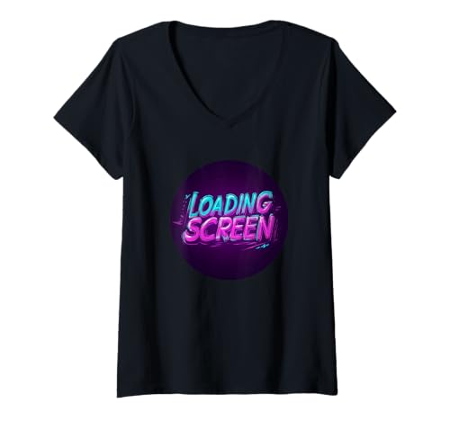 Damen Mehrfarbiges Ladebildschirm-Motto für Gamer und Spieler T-Shirt mit V-Ausschnitt von Loading Outfit