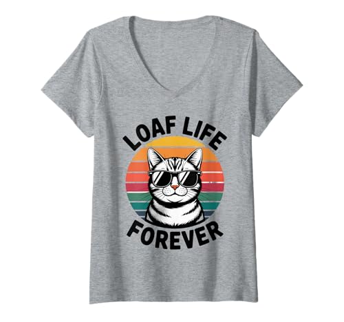 Damen Loaf Life Fat Cat Männer Frauen Kinder Geschenk T-Shirt mit V-Ausschnitt Damen Loaf Life Fat Cat Männer Frauen Kinder Geschenk T-Shirt mit V-Ausschnitt von Loaf Life Forever