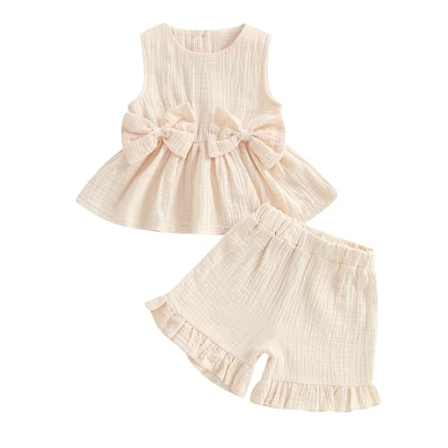 Loalirando Baby Mädchen Musselin Kleidung Set Ärmellos Oberteil + Shorts Sommer Outfits Kinderkleidung Bekleidungssets für Baby-Mädchen (Aprikose, 4-5 Jahre) von Loalirando