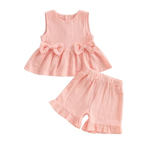 Loalirando Baby Mädchen Musselin Kleidung Set Ärmellos Oberteil + Shorts Sommer Outfits Kinderkleidung Bekleidungssets für Baby-Mädchen (Pink, 3-4 Jahre) von Loalirando