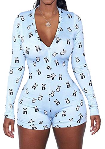 Loalirando Chic Damen Jumpsuit Sommer Strand Overall Einteiler Baumwolle Schlafanzug Kurz Pyjama Shorty (M, J-Panda) von Loalirando