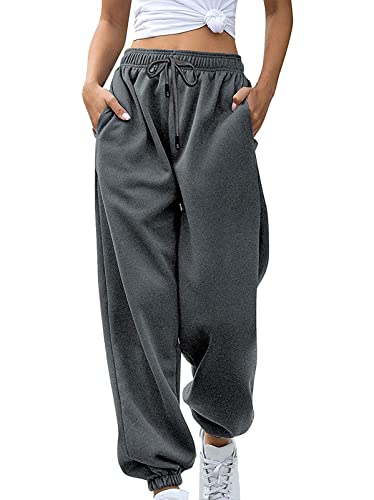 Loalirando Chic Damen Sweatpants Warme Freizeithose Jogginghose Winter Herbst Verdickte Sporthosen Jogger Hose Traininghose mit Tasche Streetwear (Dunkelgrau, 2XL) von Loalirando